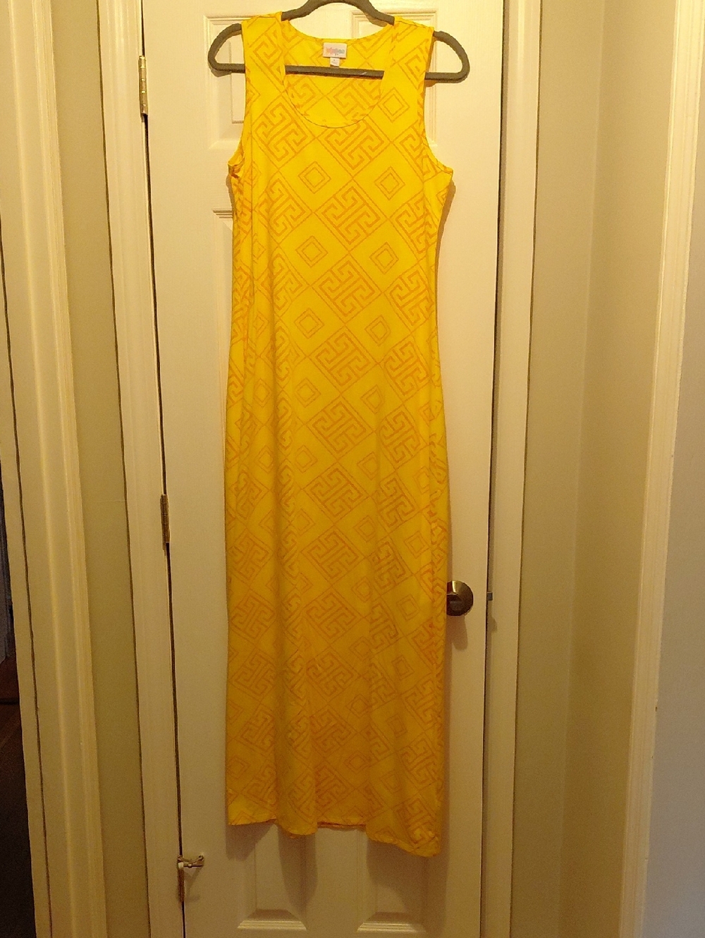 LuLaRoe DANI Bright Yellow Sleeveless Maxi with Geometric Print